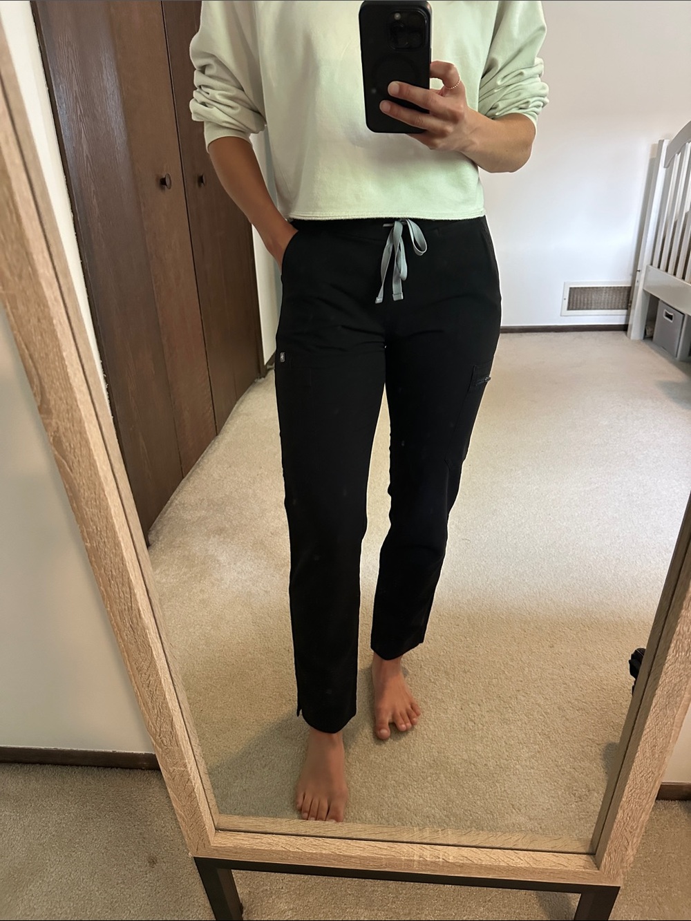 Figs Black Scrub Joggers with Gray Drawstring